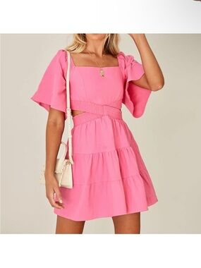 Shy velvet hot pink cut out dress